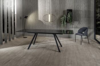 Dmora Table extensible moderne avec plateau en verre trempé, Made in Italy, 160 (jusqu'à 240) x 90 x 76 cm, Couleur noire 4