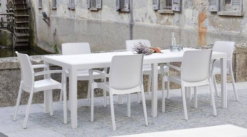 Dmora Tavolo da esterno Roma, Tavolo rettangolare allungabile da pranzo, Tavolo da giardino estensibile multiuso, 100% Made in Italy, Cm 150x90h72, Bianco