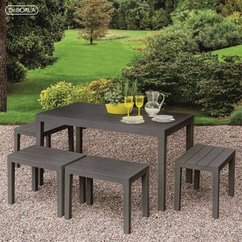 Table d'extérieur Dmora Vasto, Table à manger rectangulaire effet bois, Table de jardin polyvalente, 100% Made in Italy, Cm 138x78h72, Anthracite 1