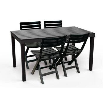 Table d'extérieur Dmora Vasto, Table à manger rectangulaire effet bois, Table de jardin polyvalente, 100% Made in Italy, Cm 138x78h72, Anthracite 3