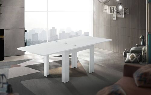 Buy wholesale Dmora Dining table with book opening, Made in Italy,  Auxiliary kitchen console, Extendable table, 90x90h75 cm, Glossy white