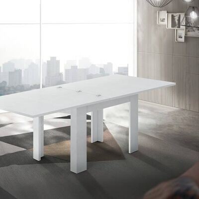 Dmora Tavolo da pranzo con apertura a libro, Made in Italy, Consolle ausiliare da cucina, Tavoloallungabile, cm 90x90h75, Bianco lucido