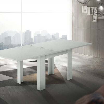 Dmora Tavolo da pranzo con apertura a libro, Made in Italy, Consolle ausiliare da cucina, Tavoloallungabile, cm 90x90h75, Bianco lucido Larice