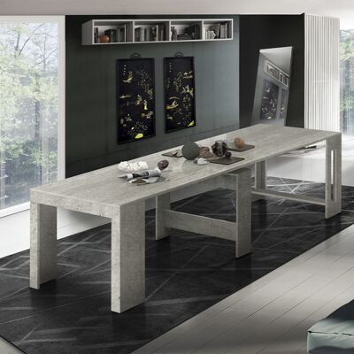 Dmora Tavolo da pranzo moderno, Made in Italy, Consolle allungabile fino a 12 posti, con portallunghe, cm 51/300x90h77 Cemento