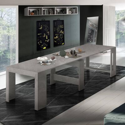 Dmora Tavolo da pranzo moderno, Made in Italy, Consolle allungabile fino a 12 posti, con portallunghe, cm 51/300x90h77 Grigio Cenere