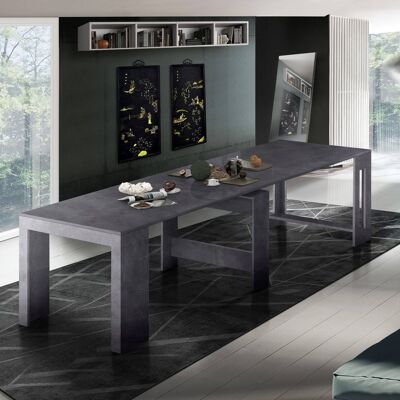 Dmora Tavolo da pranzo moderno, Made in Italy, Consolle allungabile fino a 12 posti, con portallunghe, cm 51/300x90h77, Grigio Ardesia