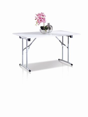 Table fixe Dmora Arnica, Table de camping avec pieds en métal pliants, Table à manger polyvalente moderne, Made in Italy, Cm 125x75h80, Blanc 2