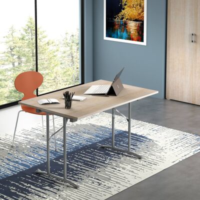 Dmora Tavolo fisso Arnica, Tavolo da campeggio con gambe pieghevoli in metallo, Tavolo da pranzo moderno multiuso, Made in Italy, Cm 125x75h80, Rovere e Grigio