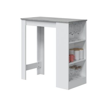 Table fixe Dmora Glendale, Table de cuisine haute, Péninsule avec 3 étagères, Comptoir auxiliaire, Comptoir auxiliaire, cm 103x50h105, Blanc et Ciment 5