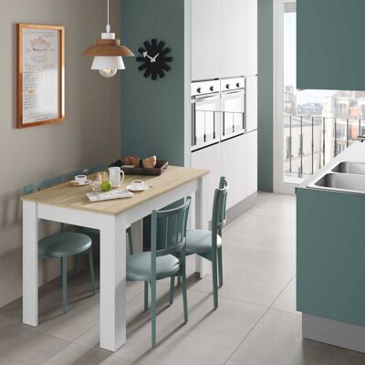 Dmora Tavolo fisso Lowell, Tavolo per sala pranzo, Tavolo consolle moderno per salotto o cucina, cm 109x67x78, Bianco e Rovere