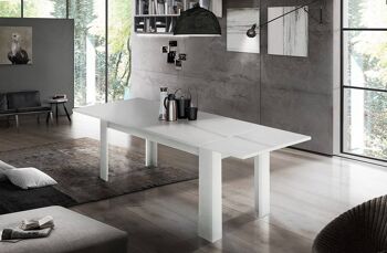 Dmora Table de salle à manger extensible, Made in Italy, Table moderne avec rallonges, Console extensible, cm 140/190x90h75, Mélèze blanc brillant