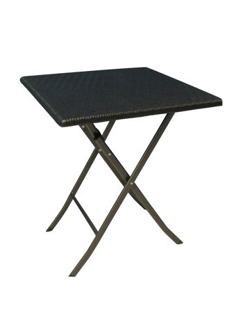 Dmora Table pliante d'extérieur effet rotin, Table pliante pour balcon, Table de jardin carrée, cm 62x62h74, couleur Noir 1