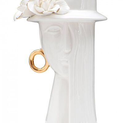 Dmora Vaso elegante in porcellana, colore bianco, con decorazioni dorate, Misure 13 x 23,5 x 15 cm
