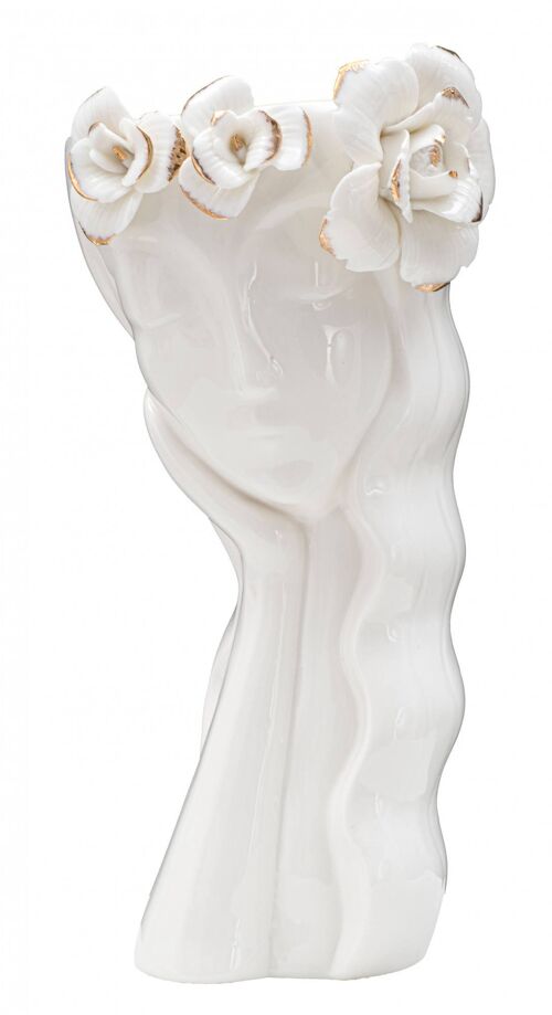 Dmora Vaso elegante in porcellana, colore bianco, con decorazioni dorate, Misure 13 x 29 x 15 cm