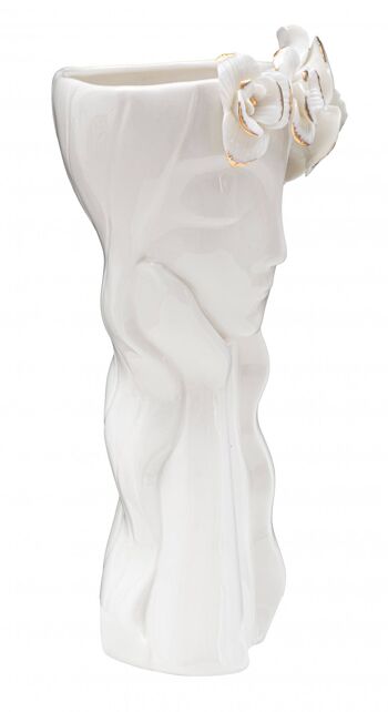 Dmora Vase en porcelaine élégante, de couleur blanche, avec des décorations dorées, mesure 13 x 29 x 15 cm 2