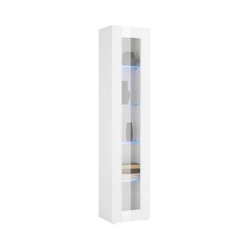 Vitrine colonne Dmora avec porte vitrée, Made in Italy, avec lumière LED bleue, Buffet avec étagères, Vitrine de salon, 40x30h180 cm, couleur blanc brillant 3