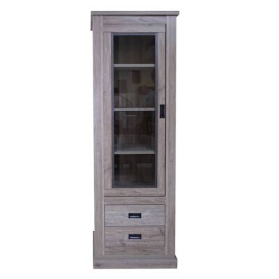 Dmora Vetrina Alcaudete, Mobile da soggiorno con vetrina e cassetti, Cristalliera con ripiani, Credenza moderna, Cm 72x40h203, Rovere sbiancato