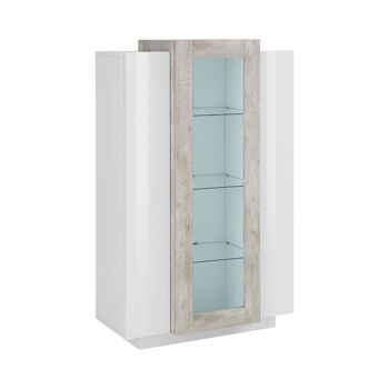 Dmora Vitrine moderne avec porte vitrée, Made in Italy, Vitrine de salon, 80x38h121 cm, Blanc brillant et Ciment 2