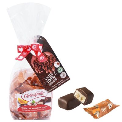 Montélimar-Nougat umhüllt mit Orangenmilchschokolade im 200G-Beutel