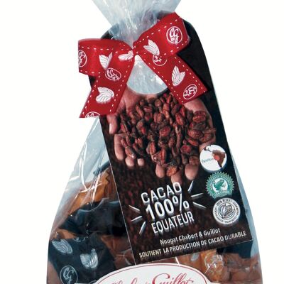 Duo-Nougat umhüllt von dunkler Schokolade und Orangenmilchschokolade im 350-g-Beutel