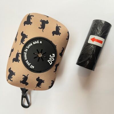 Dispensador personalizado de bolsas para caca de perro salchicha de neopreno suave al tacto con bolsas para caca GRATIS