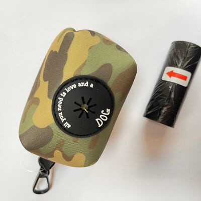 Camo Personalised Poo Bag Dispenser Soft Touch Neoprene with FREE Poo Bags
