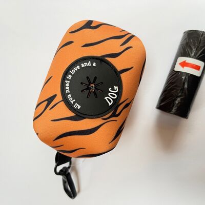 Tiger Print Personalised Poo Bag Dispenser Soft Touch Neoprene with FREE Poo Bags