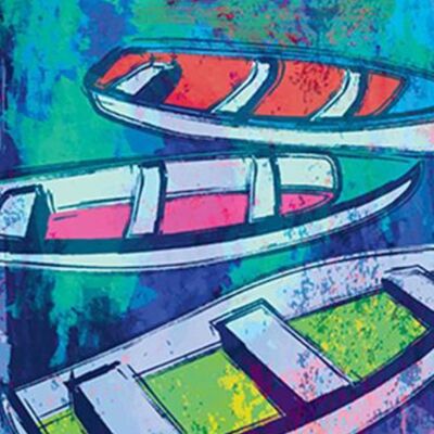 Beach towel "Boats in the evening light", brilliantly printed, 76 x 152 cm