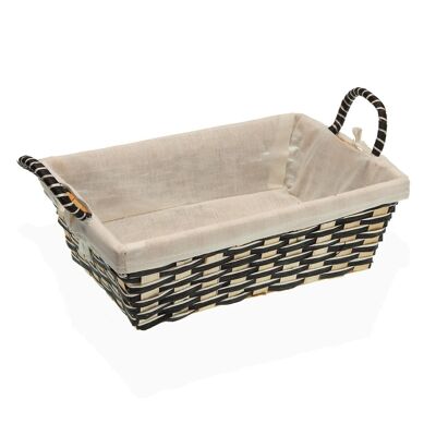 BLACK BASKET WHITE FABRIC W/HANDLES 22040046