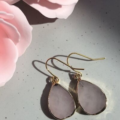 Natural Rose Quartz Gold Earrings