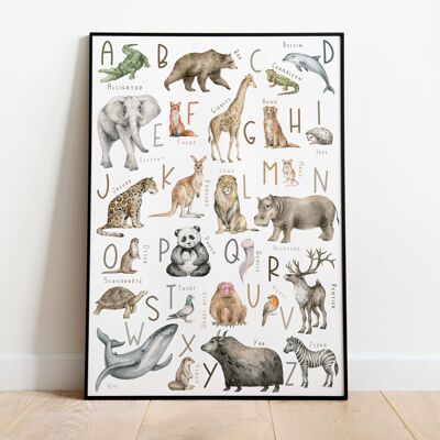 Poster di animali dell'alfabeto A3 | Alfabeto animale | Poster Animali | Locandina dell'ABC | Stanza dei bambini poster