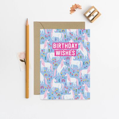 Deseos de cumpleaños Tarjeta de unicornio Tarjeta de cumpleaños para niños