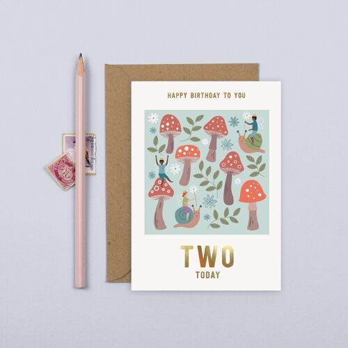 Toadstool 2nd Birthday Card  Kid's Card  Age Two Card