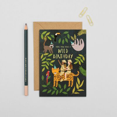 Jungle Explorers Carte d'anniversaire Fun Animal Kids Card