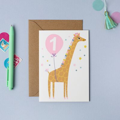Age 1 Pink Kid's Birthday Card  Children’s Birthday Card