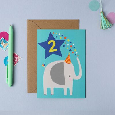 Carte d'anniversaire pour enfant bleu 2 ans Carte d'anniversaire pour enfant