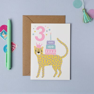 Age 3 Leopard Kid's Birthday Card  Children’s Birthday Card