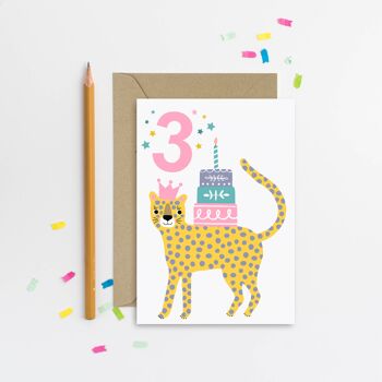 Carte d'anniversaire pour enfant léopard de 3 ans Carte d'anniversaire pour enfant 4