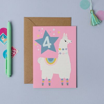 Age 4 Llama Kid's Birthday Card  Children’s Birthday Card