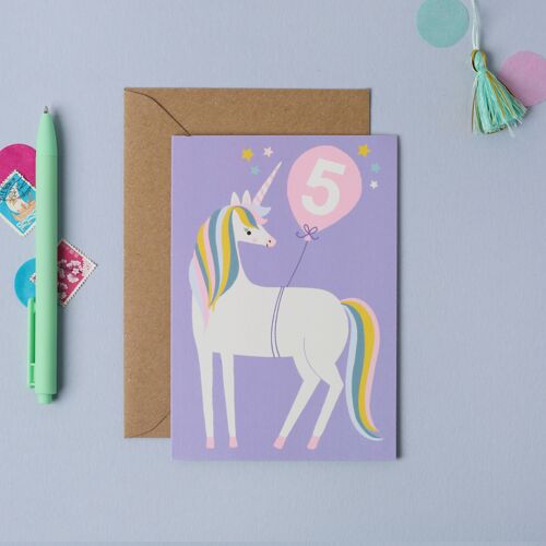 Age 5 Unicorn Kid's Birthday Card  Children’s Birthday Card