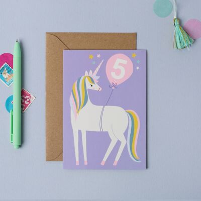 Tarjeta de cumpleaños para niños con unicornio de 5 años Tarjeta de cumpleaños para niños