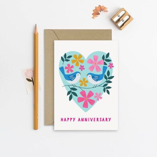 Lovebirds Anniversary Card  Luxury Gold Foil Love Card