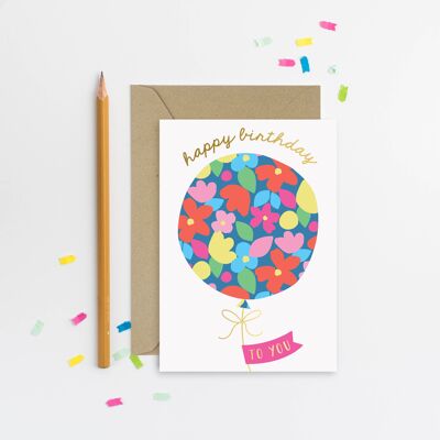 Tarjeta de cumpleaños con globos Tarjeta de cumpleaños femenina Tarjetas para ella
