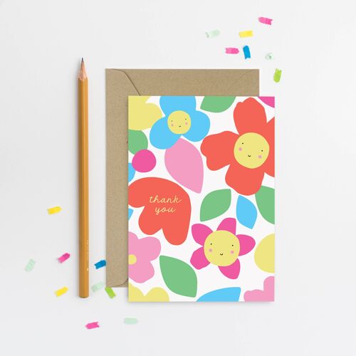 Flower Faces Thank You Card  Floral Thanks Card  Luxury