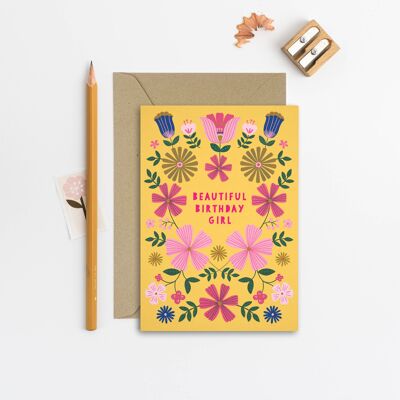 Hermosa tarjeta de cumpleaños para niña Tarjeta de cumpleaños floral para ella