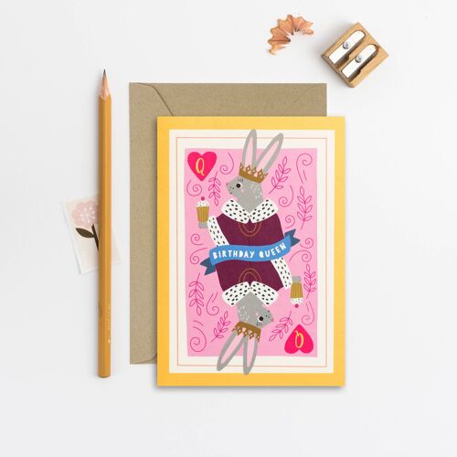 Bunny Queen Birthday Card  Kid’s Birthday Card  Children