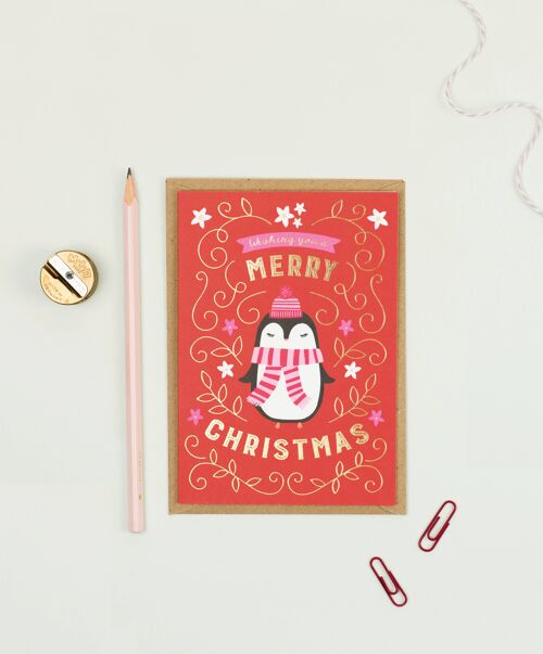 Penguin Merry Christmas Card  Holiday Card  Seasonal Card