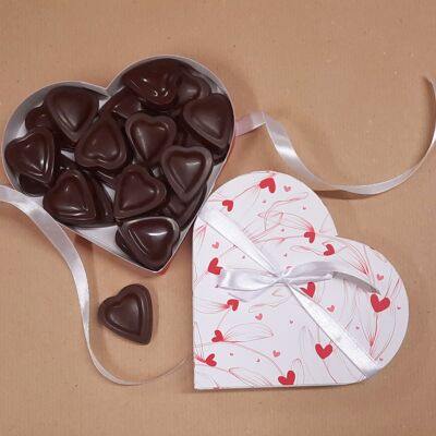 Caja de corazones rellena de pequeños corazones de chocolate rellenos, BIO, 150g aprox.