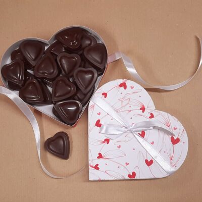 Caja de corazones rellena de pequeños corazones de chocolate rellenos, BIO, 150g aprox.