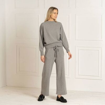 Women's Knitwear Set of Sweater Oslo & Wide Leg Pants Helsinki Light Gray